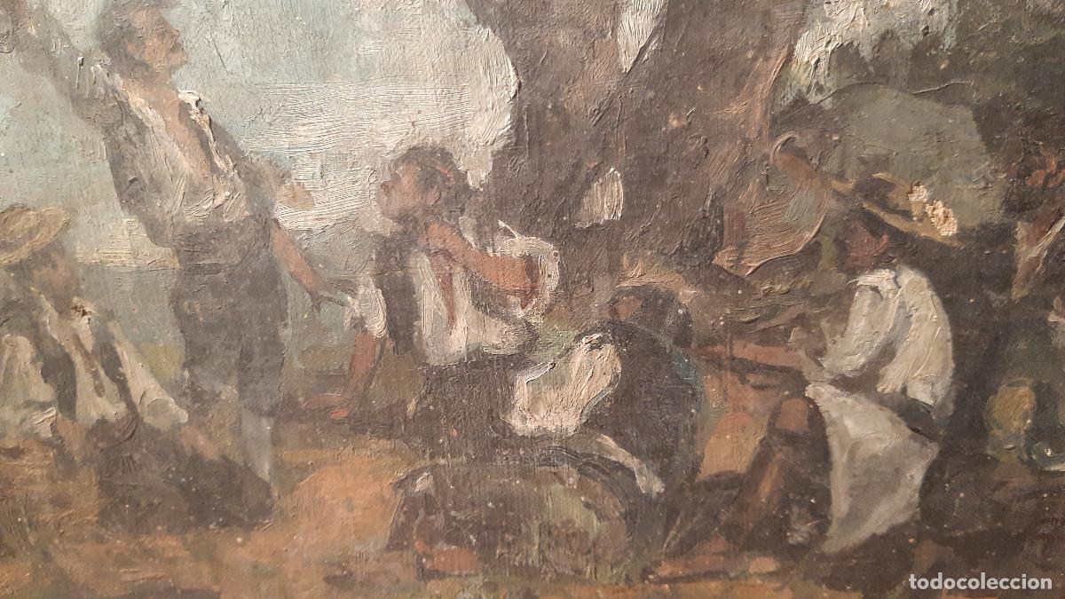 Arte: CUADRO AL OLEO COMIENDO EN EL CAMPO - Foto 2