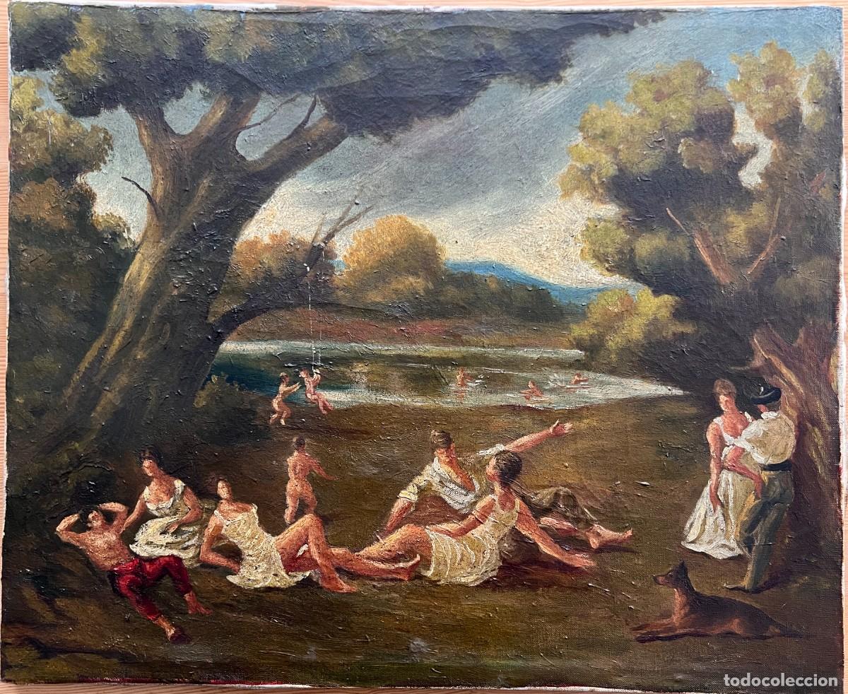 Arte: OLEO SOBRE LIENZO , ESCENA EN EL CAMPO - Foto 1