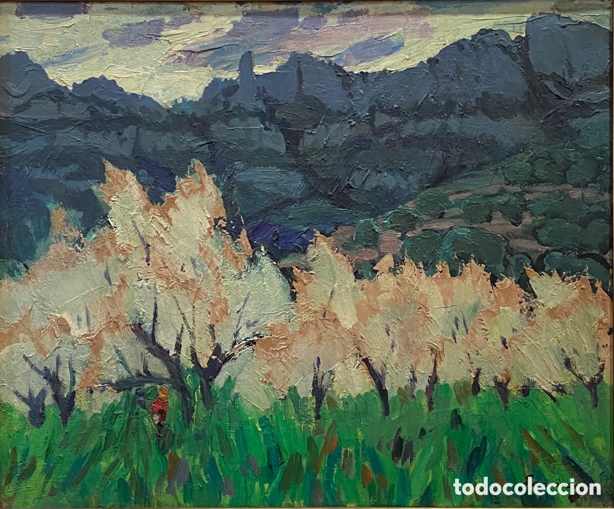 Arte: RAMON SANVISENS I MARFULL (Barcelona, 1917-1987), MONTA&Ntilde;AS Y ARBOLES FLORIDOS - OLEO SOBRE TELA