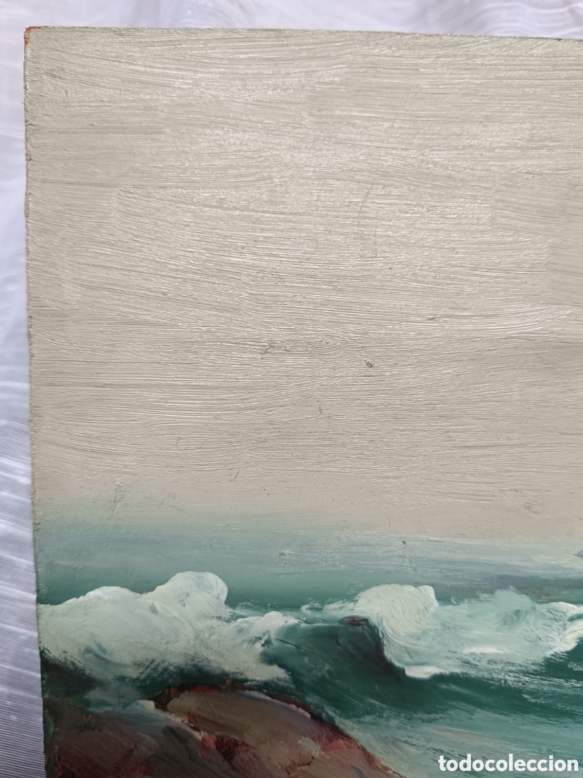 Arte: Oleo marina olas rompiendo en las rocas - Foto 2
