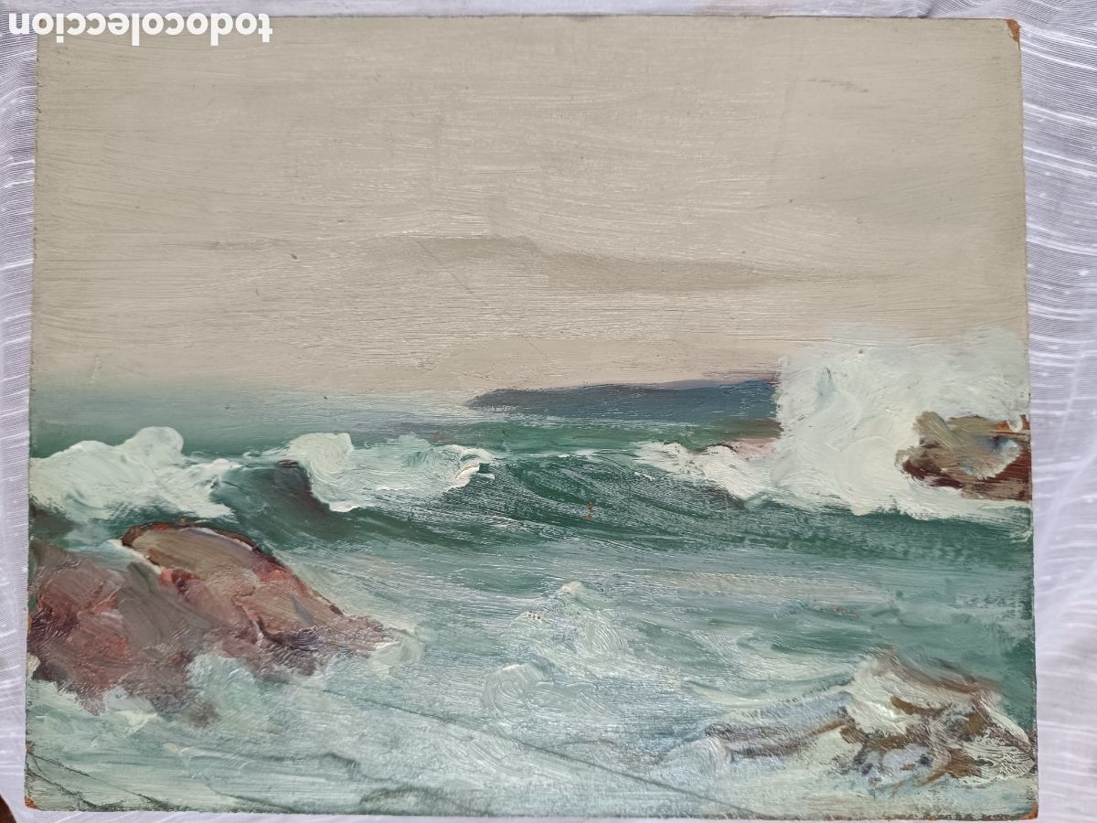 Arte: Oleo marina olas rompiendo en las rocas - Foto 3