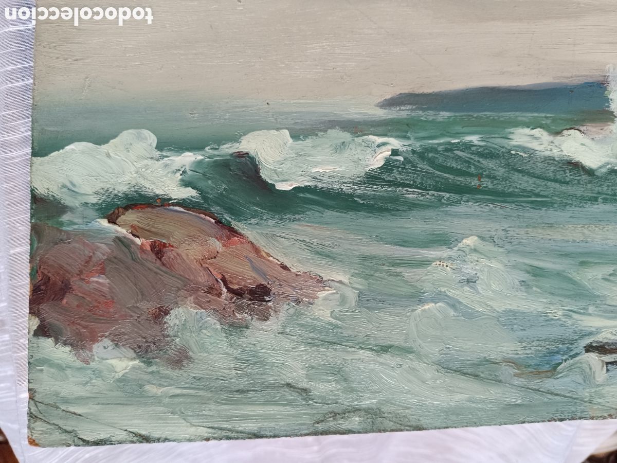 Arte: Oleo marina olas rompiendo en las rocas - Foto 5