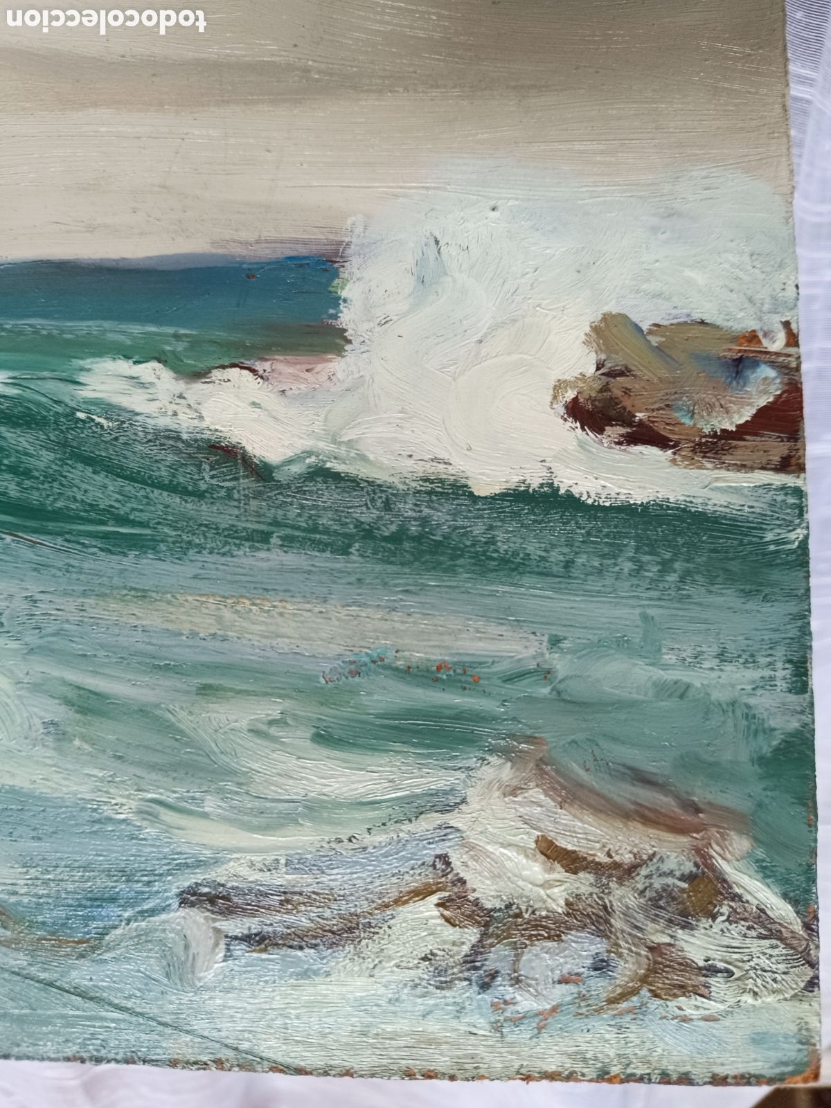 Arte: Oleo marina olas rompiendo en las rocas - Foto 6