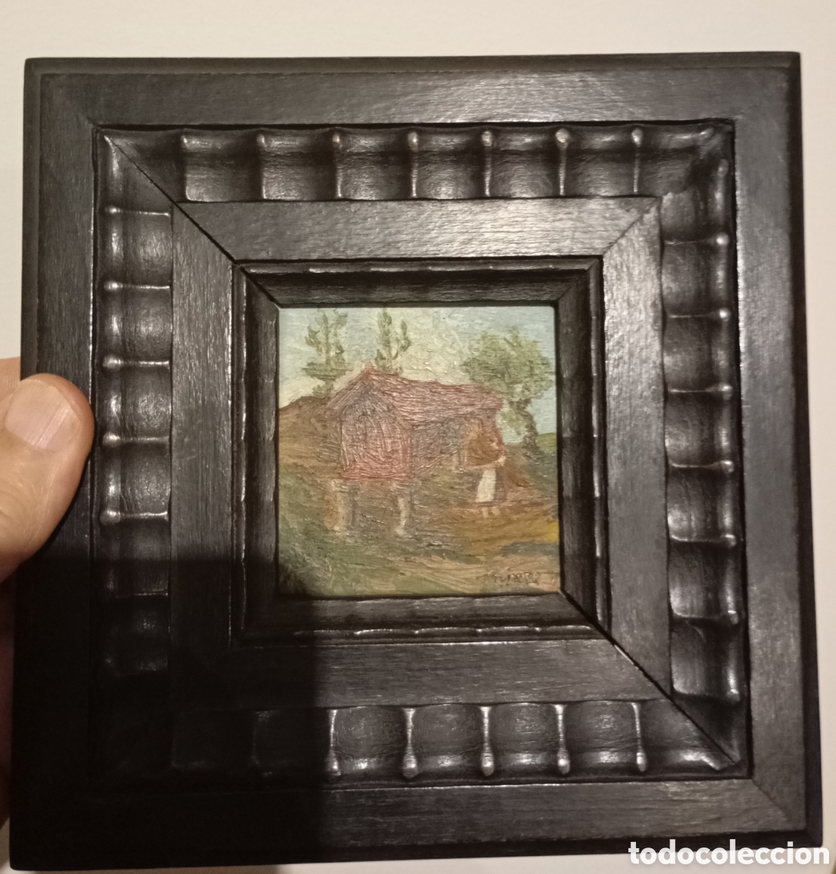 Kunst: Pintura Peque&ntilde;o precioso antiguo cuadro pintado firmado