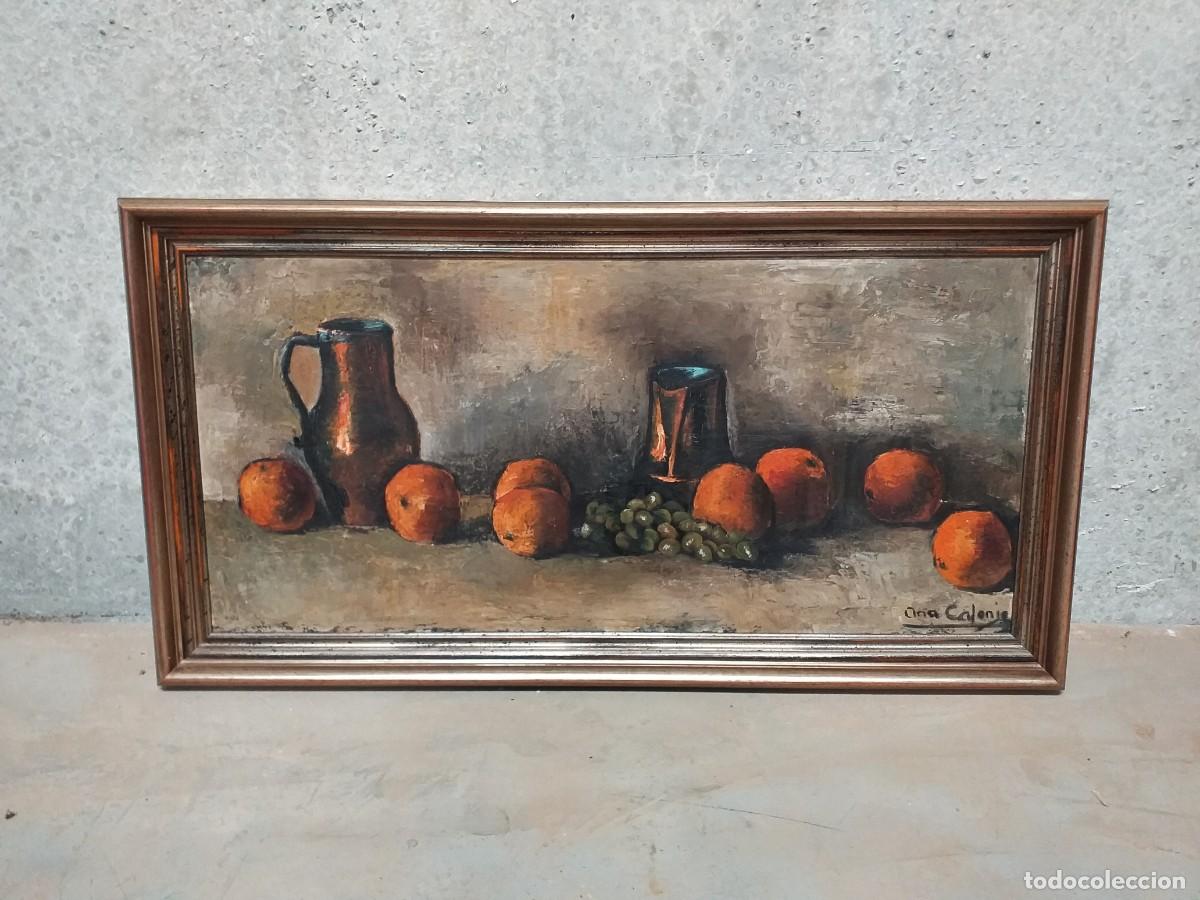 Arte: Cuadro pintura oleo sobre lienzo motivo Bodeg&oacute;n, firmado.