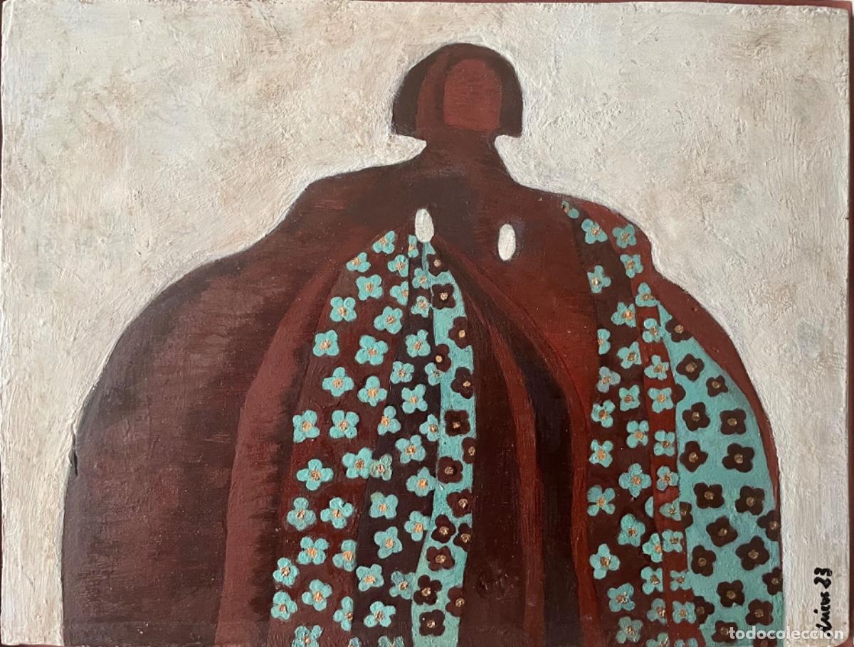 Arte: Menina azul pintada en tabla - Foto 1