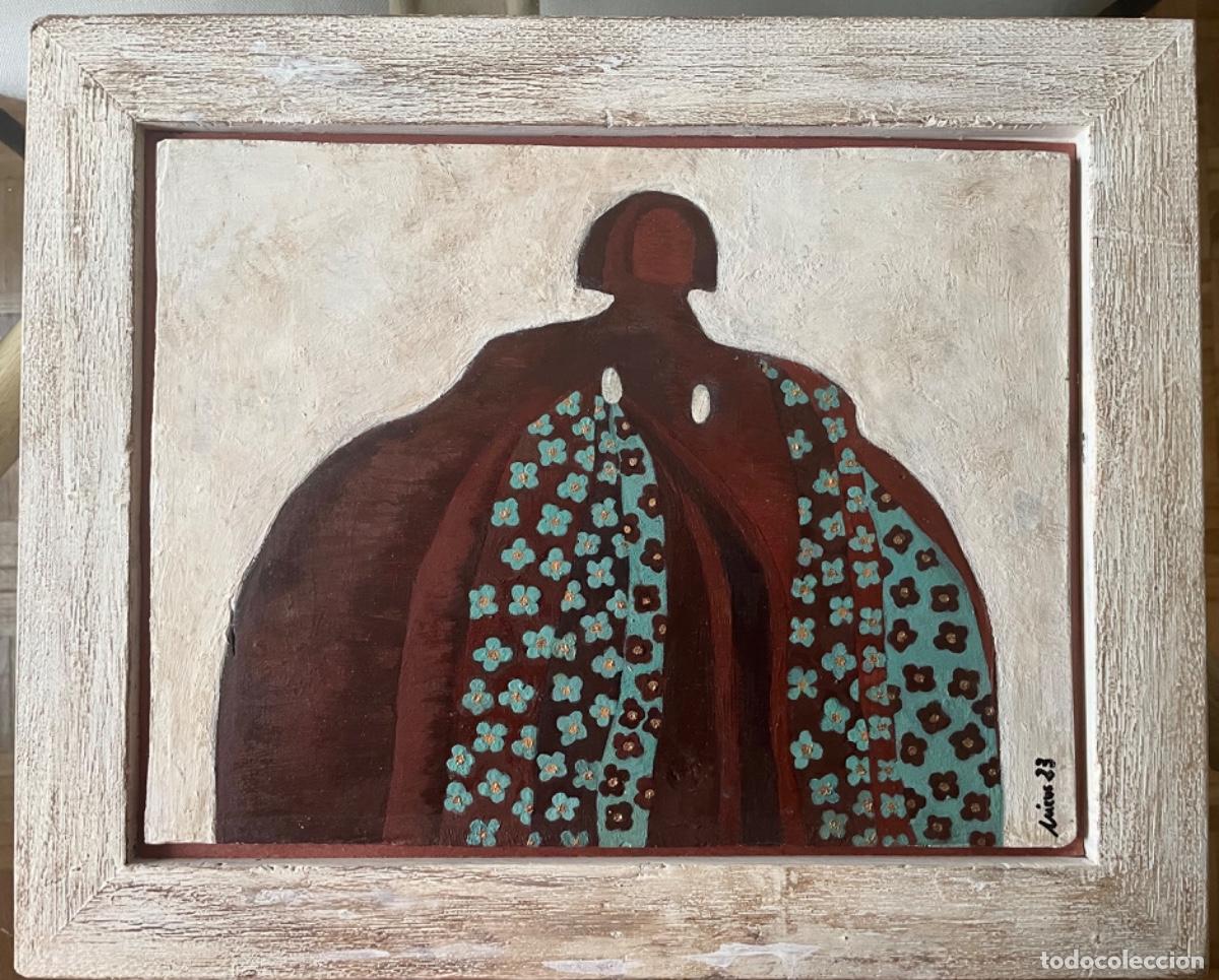 Arte: Menina azul pintada en tabla - Foto 2