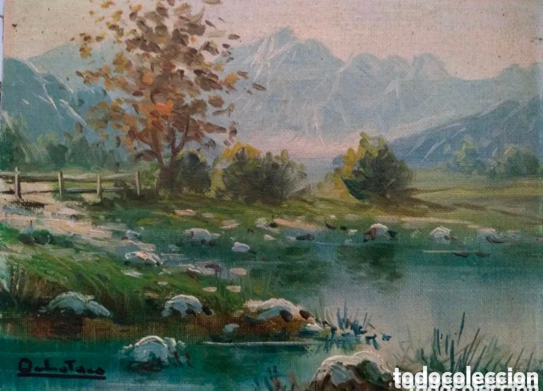 Art: Fernando Ochoteco, &oacute;leo paisaje sobre tela pegada a madera 1953