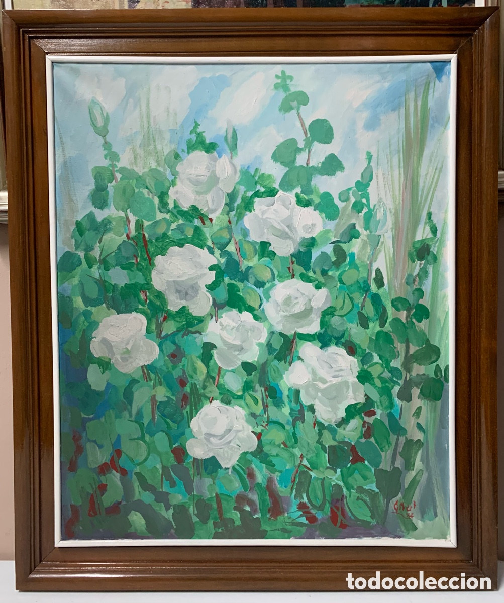 Arte: Gibert 1972 ,bodegon con flores, 59,5x72,5 obra y 74,5x88,5 con marco