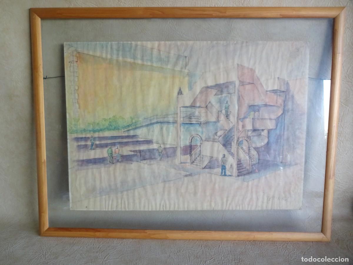Arte: cuadro con bonito dibujo acuarela artitectura firmado iborra