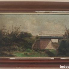 Arte: ESCUELA ESPAÑOLA (XIX) - PAISAJE CON PUENTE.OLEO/TABLA.FIRMADO.1891.