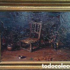 Arte: MANUEL BLANCO ALEMANY (ALGINET,VALENCIA.1947) ”RINCÓN DE ,MI ESTUDIO” ÓLEO/ TABLEX (31 X 50) 1971