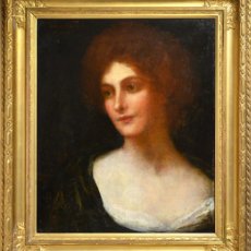 Arte: PORTRAIT OF REDHAIRED LADY WITH EMERALD EYES 19TH CENTURY OIL PAINTING BY WALKER
