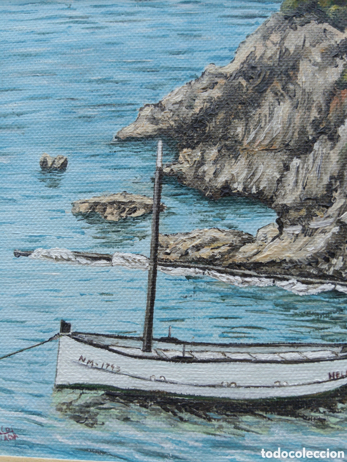 Arte: Carlos Anglada, &oacute;leo sobre tablex, paisaje con barco