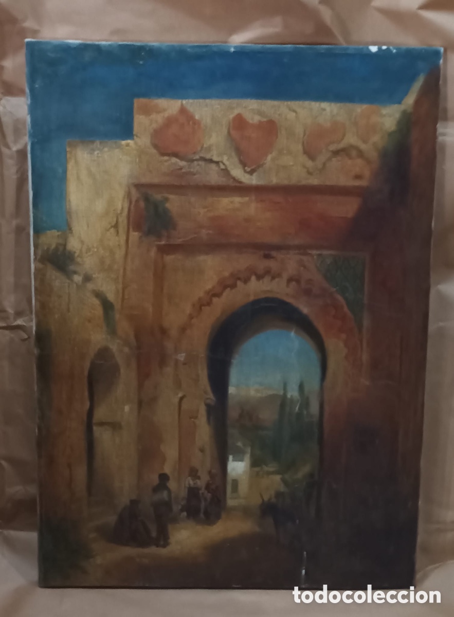 Arte: Oleo Rom&aacute;ntico de la Puerta de Elvira e Granada - Foto 1