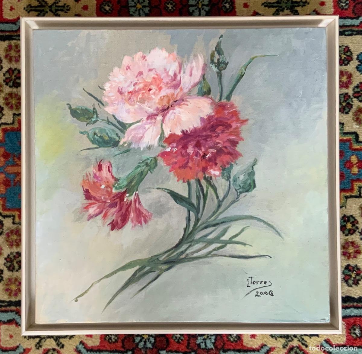 Kunst: OLEO SOBRE LIENZO CLAVELES, ENMARCADO, FIRMADO