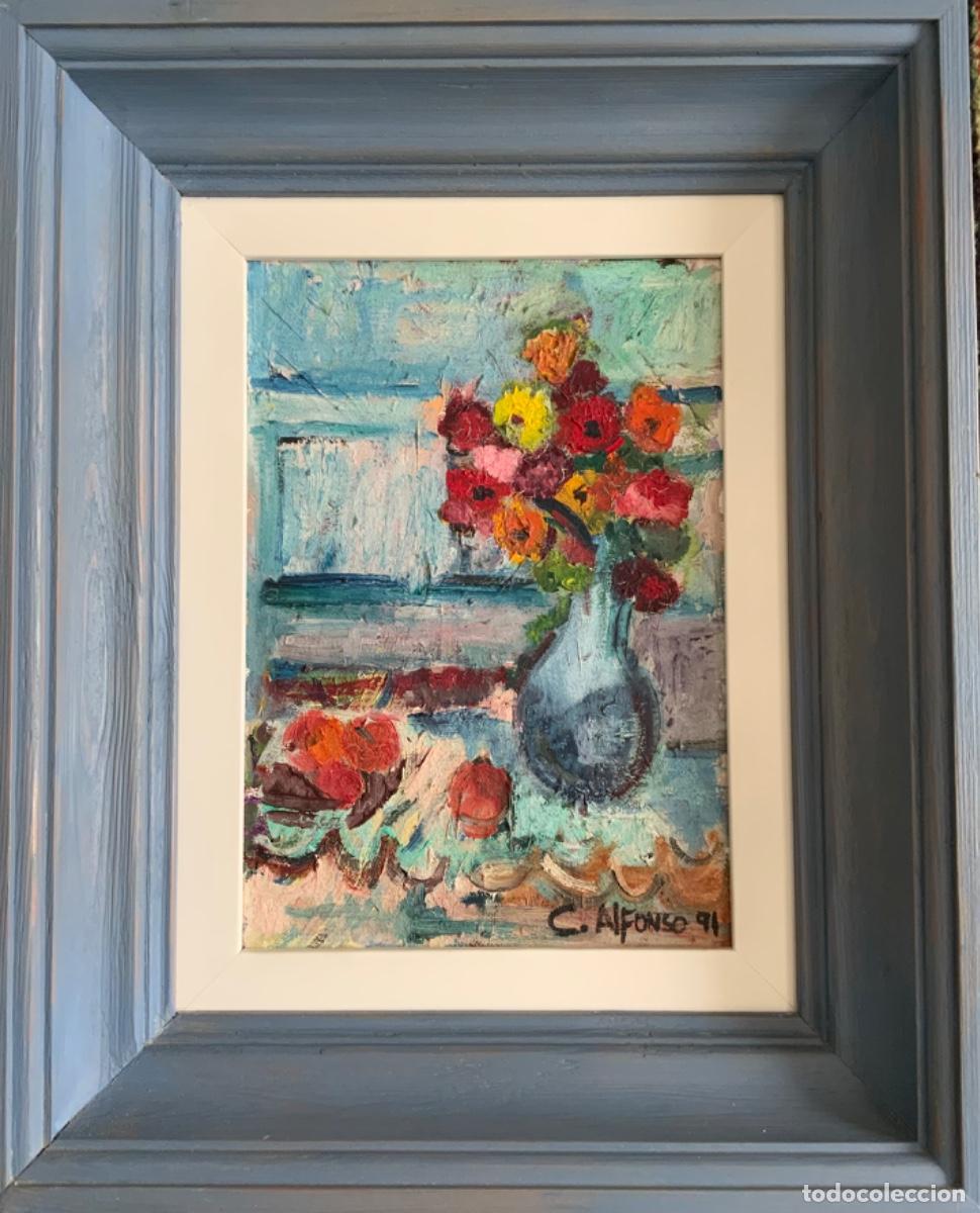 Kunst: OLEO SOBRE LIENZO FLORES, ENMARCADO, FIRMADO C ALFONSO