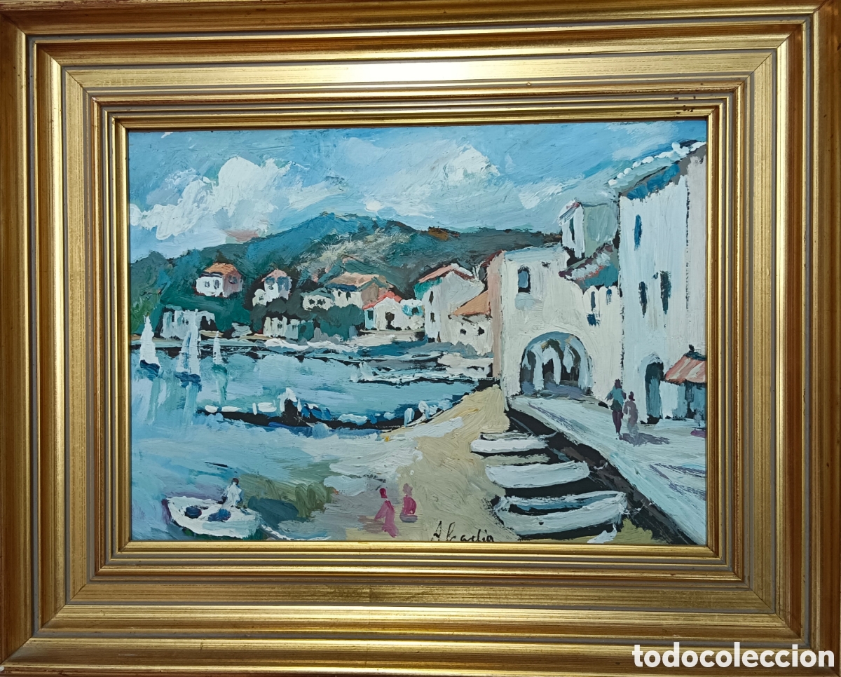 Arte: ABAD&Iacute;A, &oacute;leo sobre madera, escena de puerto