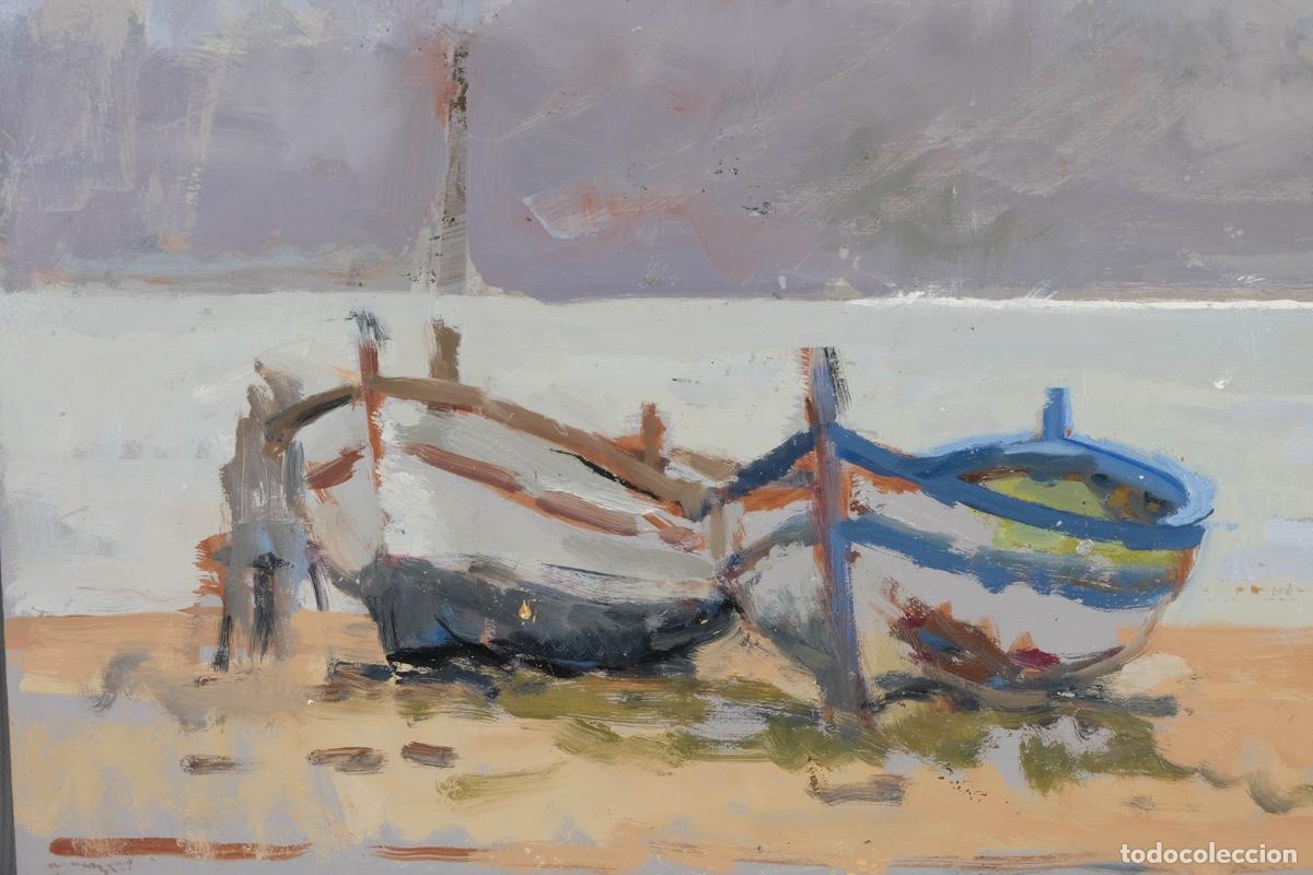 Arte: Ferran Andreu Planas &oacute;leo sobre t&aacute;blex Playa con barcas - Foto 4