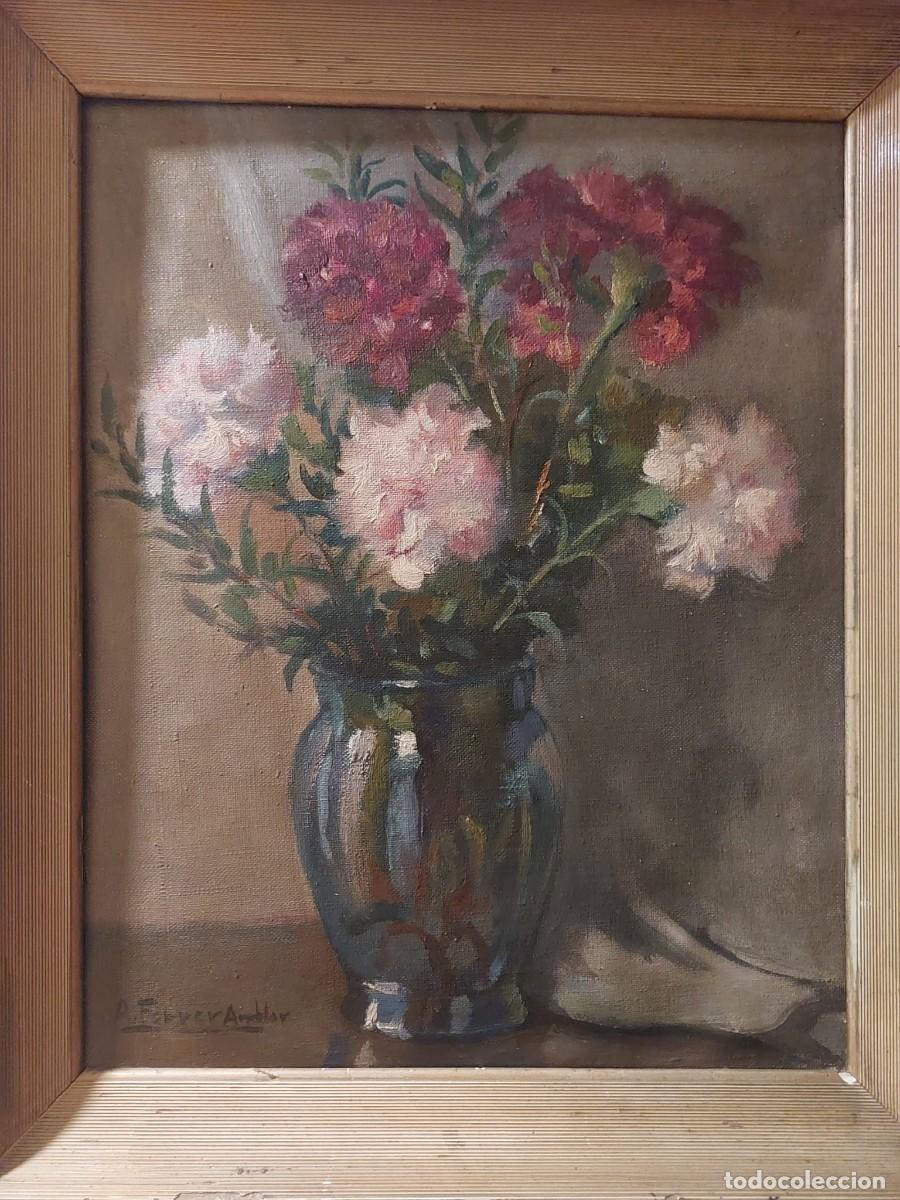 Arte: Cuadro de Adolfo Ferrer Amblar. Florero - Foto 1