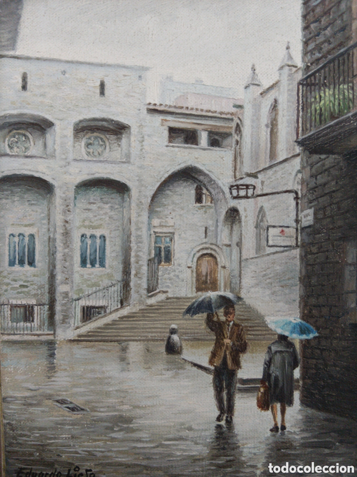 Kunst: Eduardo Liesa, plaza del Rey, &oacute;leo sobre tablex, firmado abajo izquierda