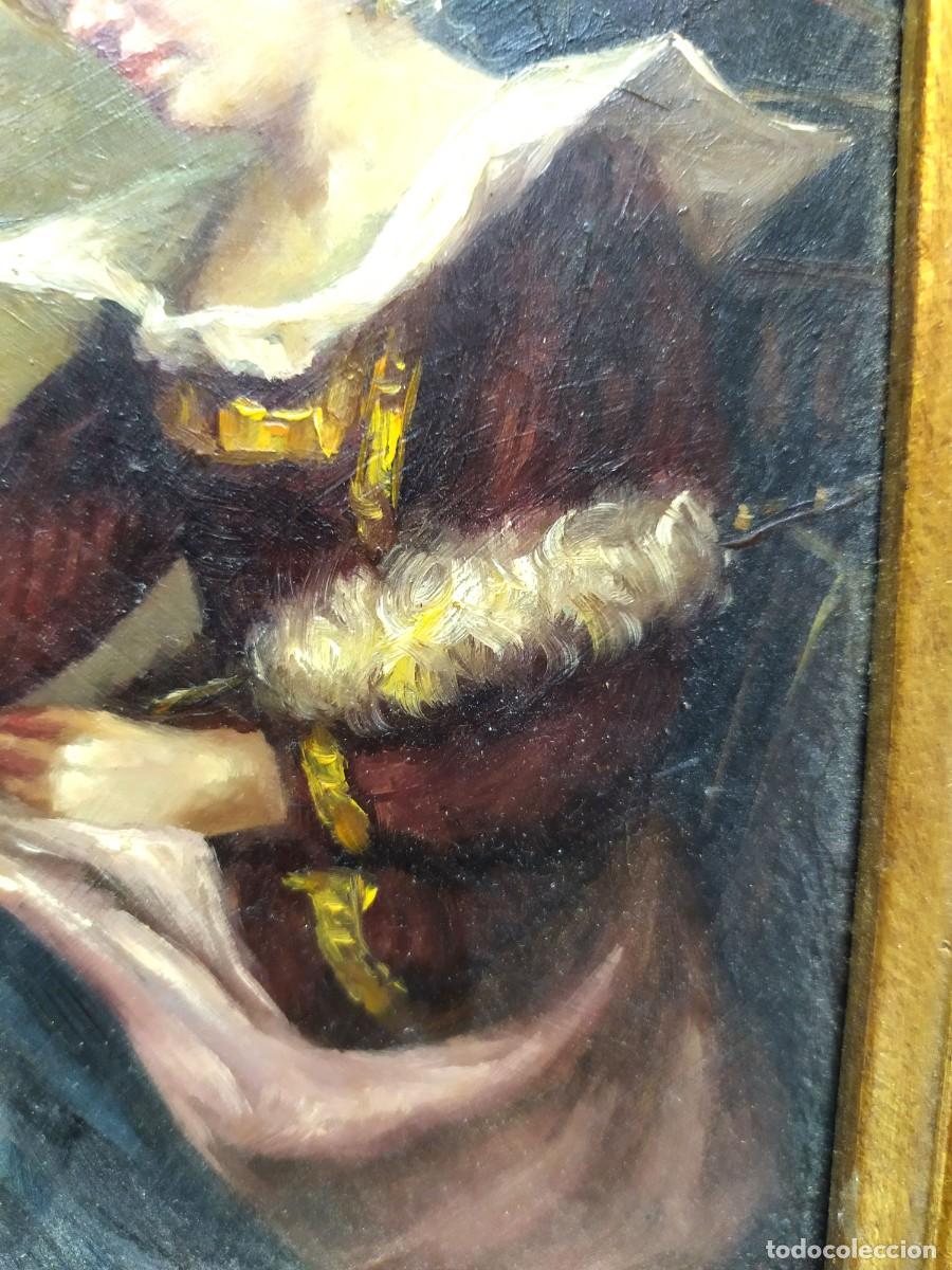 Arte: OLEO SOBRE COBRE DE MUJER HILANDO - Foto 5