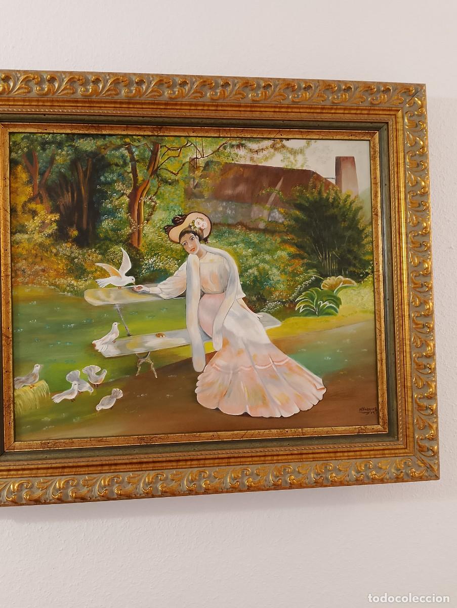 Arte: OLEO SOBRE LIENZO de Mercedes V&aacute;zquez &rdquo;Dama de las Palomas&rdquo; a&ntilde;o 2009