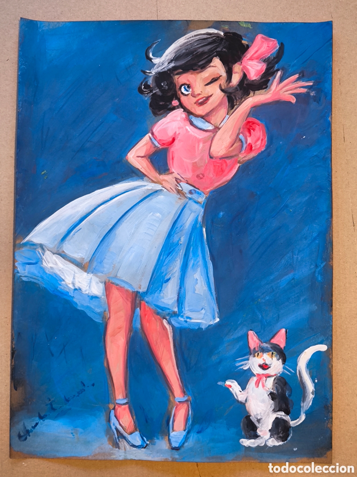 Kunst: Ni&ntilde;a saludando con gato ( animaci&oacute;n )