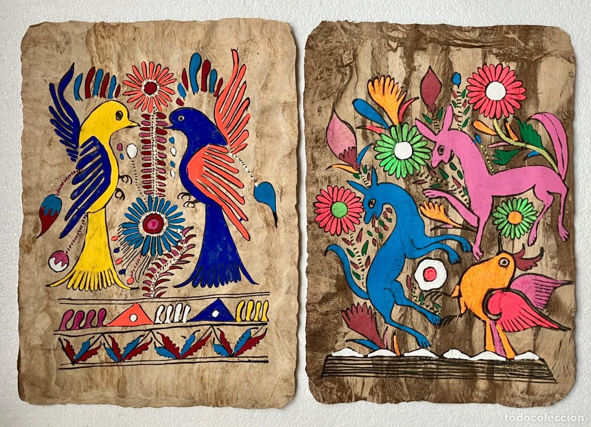 Arte: 2 Pinturas Ind&iacute;genas sobre papel Amate - M&eacute;xico, a&ntilde;os 70