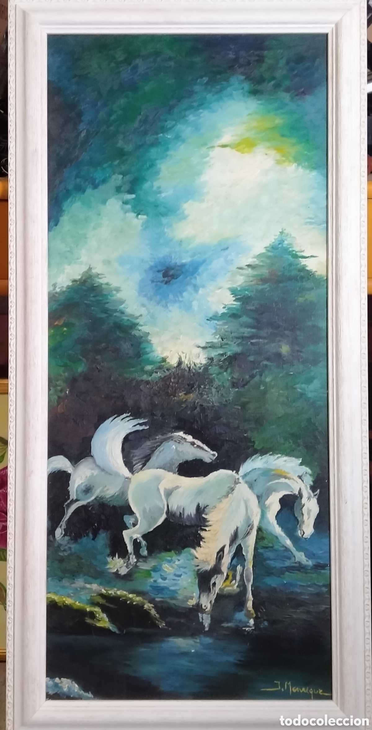Arte: J.Manrique / excepcional &oacute;leo sobre madera 101/49 cms - Foto 2