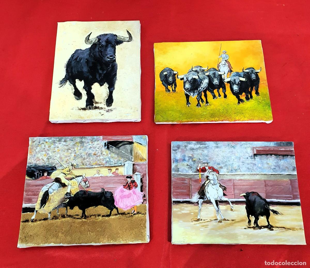 Arte: -Colecci&oacute;n de cuatro oleos sobre lienzo motivos taurinos