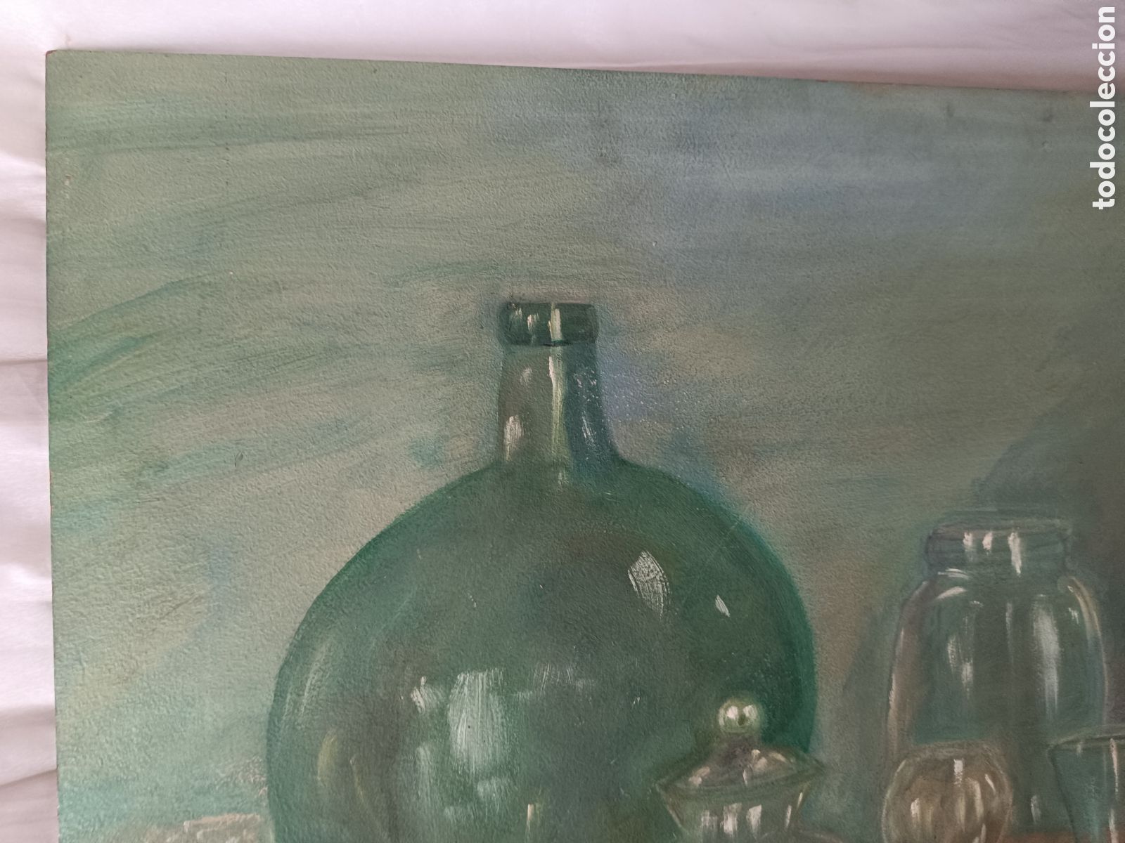 Arte: Oleo bodeg&oacute;n botellas uvas Damajuana - Foto 3