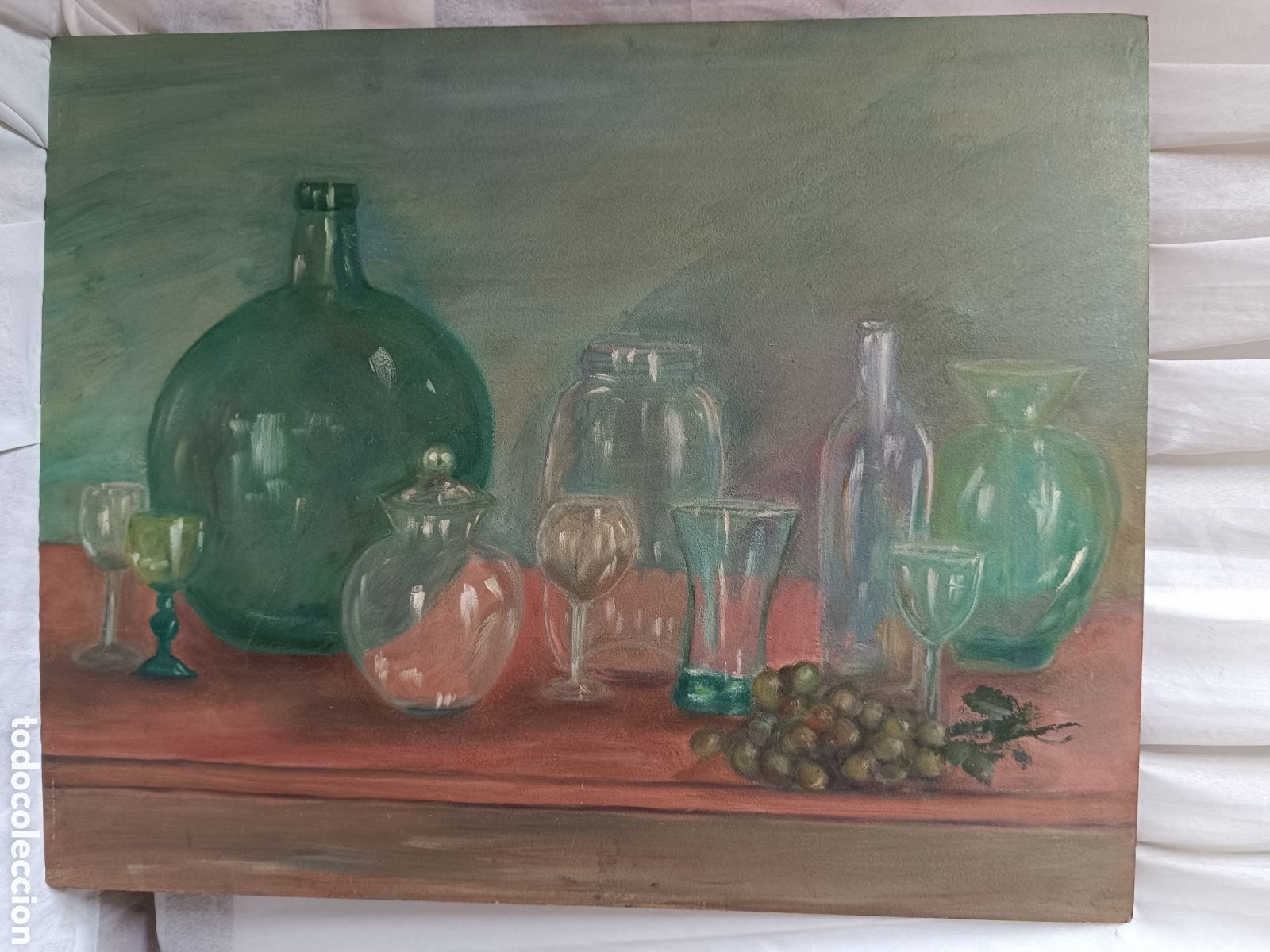 Arte: Oleo bodeg&oacute;n botellas uvas Damajuana - Foto 4