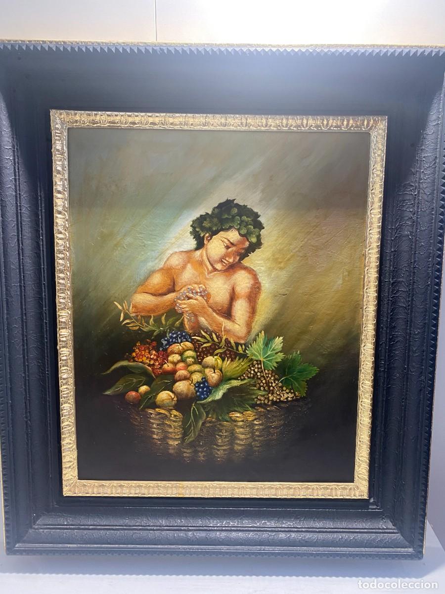 Art: CUADRO OLEO SOBRE TABLA GRANDE&rdquo;BACO, DIOS DEL VINO CON UN MARCO PRECIOSO