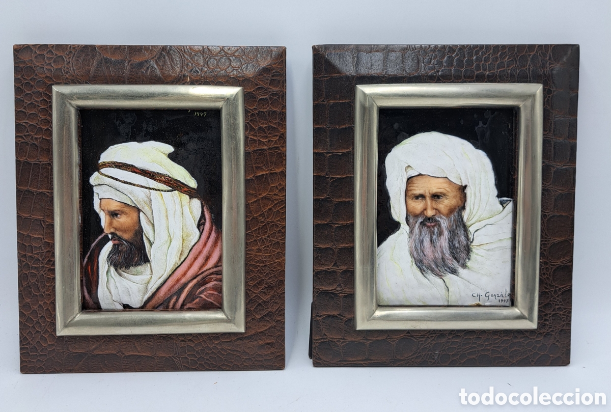 Arte: Pareja de esmaltes de bustos arabes - Foto 1