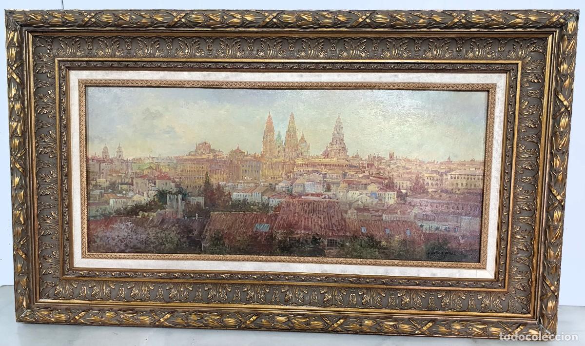 Arte: -Oleo sobre tabla firmado Jos&eacute; Suarez G&oacute;mez obra &rdquo; Vista de Santiago&rdquo; S.XX