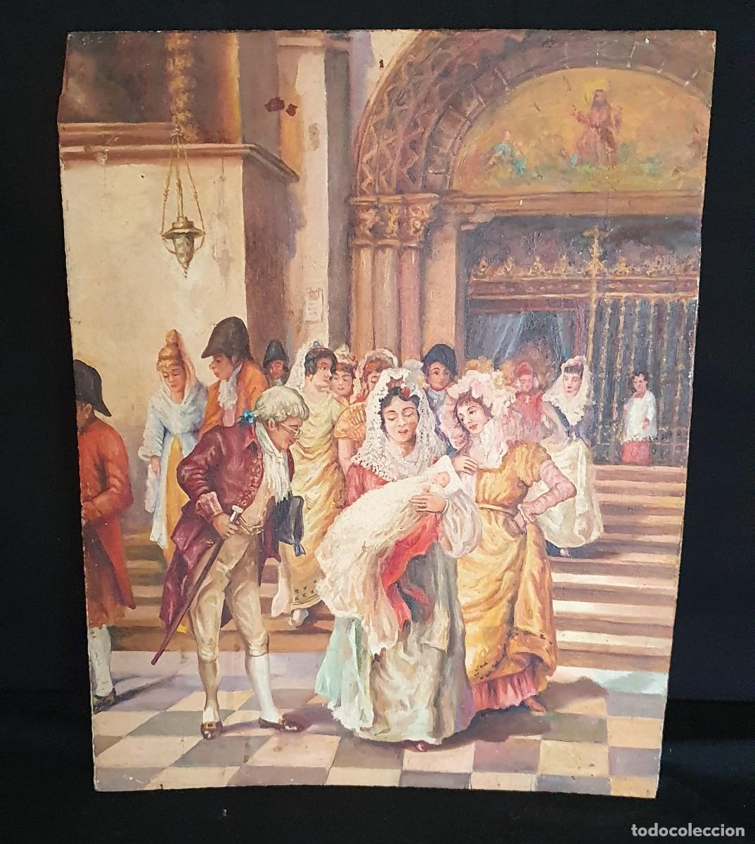 Arte: -Antiguo oleo sobre tabla - Foto 1