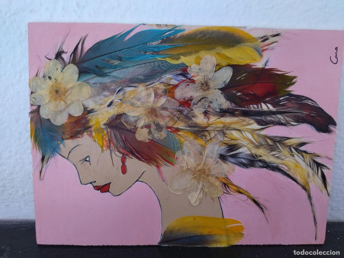 Arte: cuadro sobre tabla de madera con colage - Foto 3