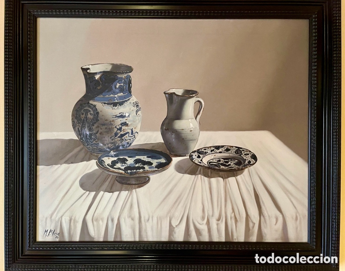 Arte: OLEO SOBRE TABLA DE MANUEL BLESA BODEG&Oacute;N DE CER&Aacute;MICAS - Foto 1