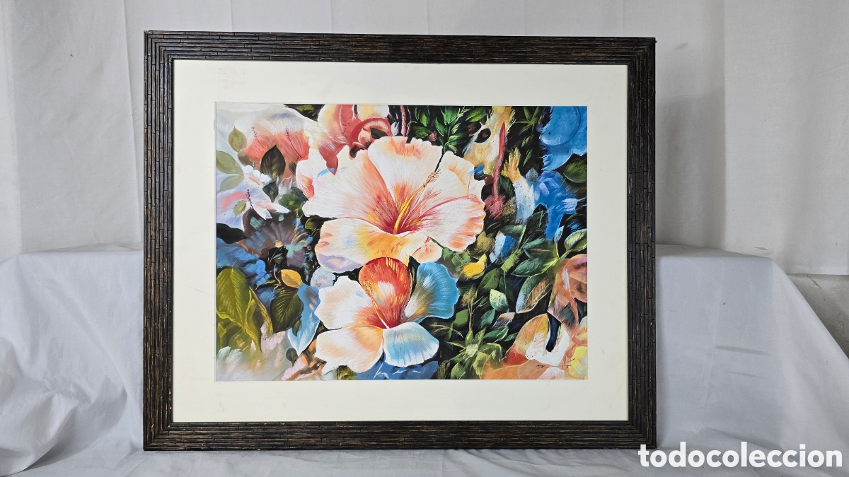Arte: Bodeg&oacute;n de Flores sobre seda Firmado - Foto 3
