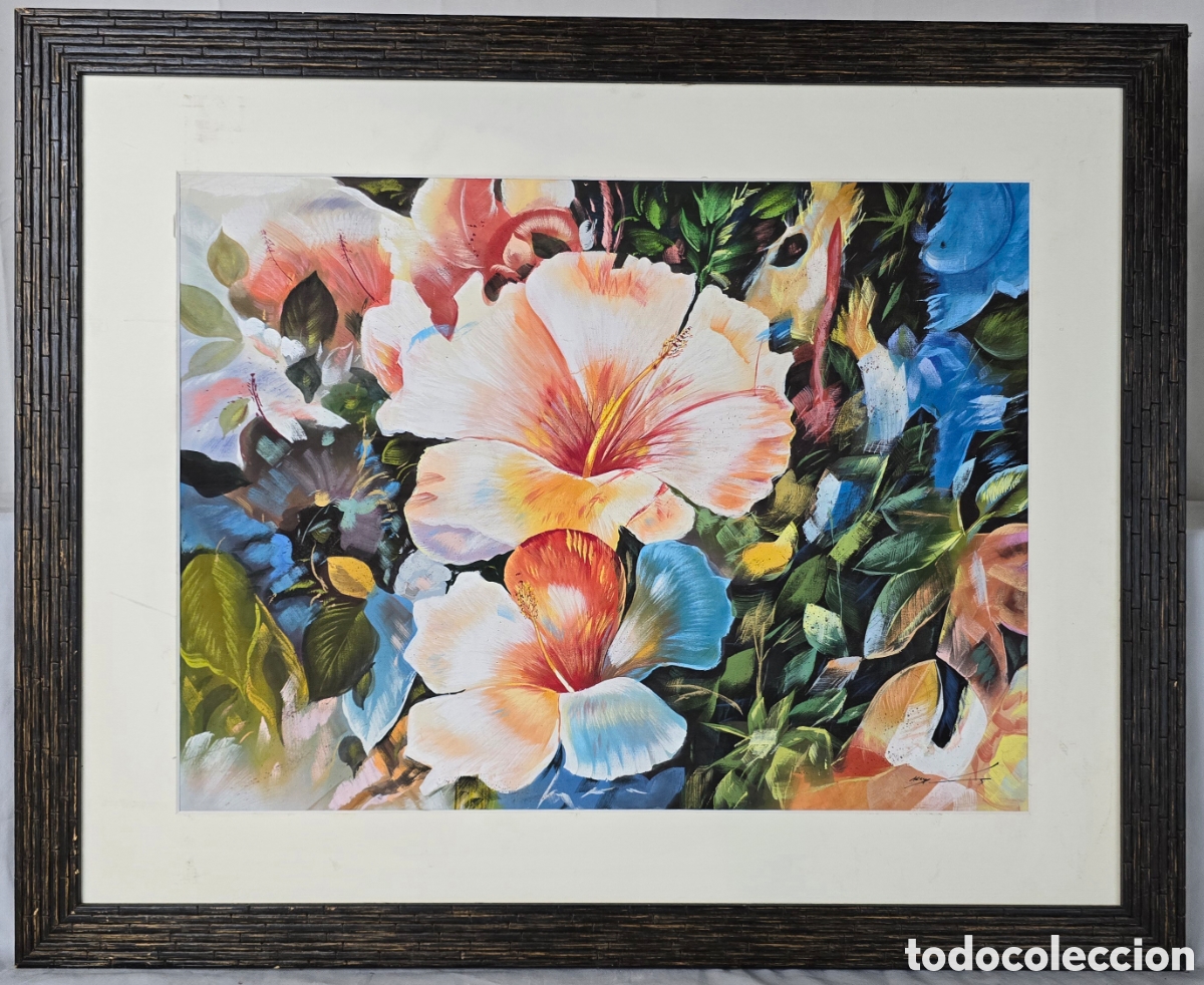 Arte: Bodeg&oacute;n de Flores sobre seda Firmado - Foto 4