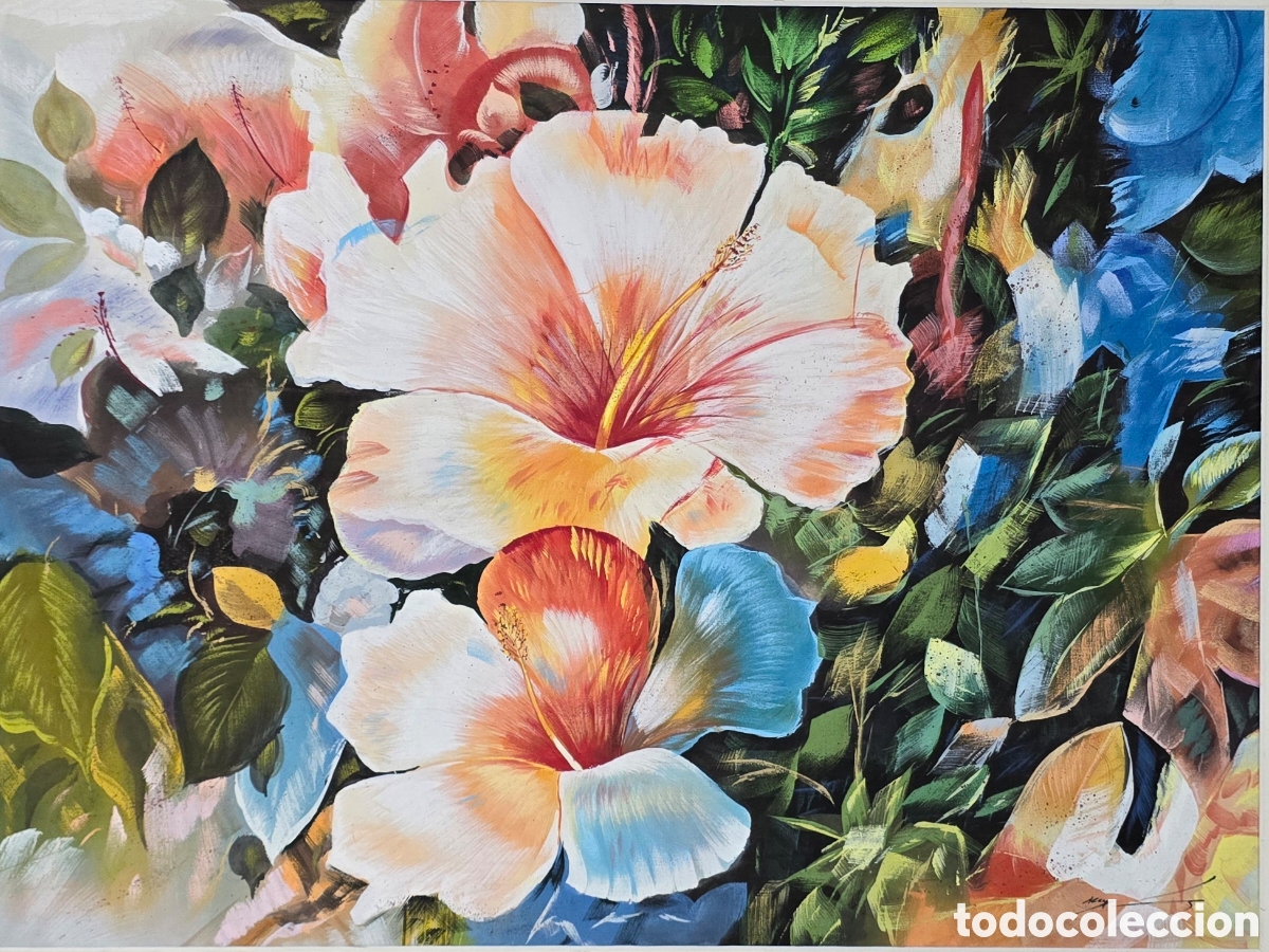 Arte: Bodeg&oacute;n de Flores sobre seda Firmado - Foto 1