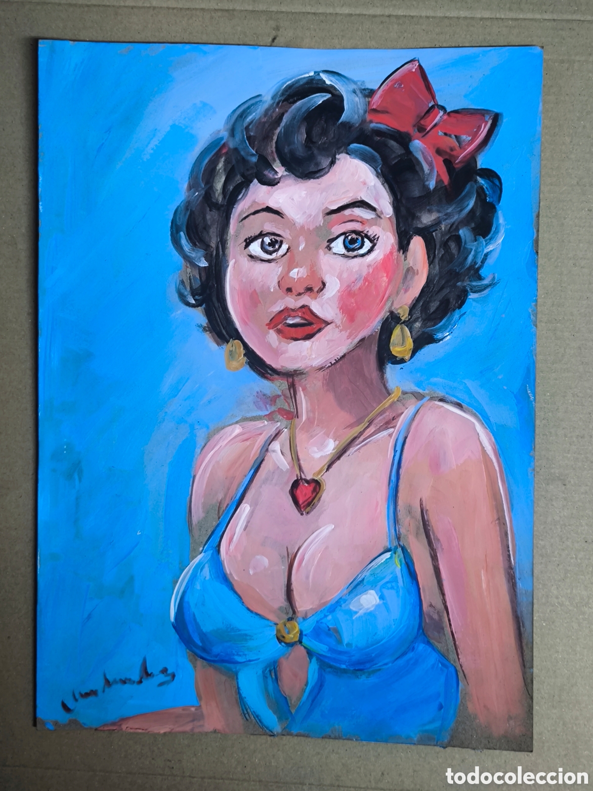 Arte: Chica coqueta ( expresionismo ) traje azul y colgante de coraz&oacute;n