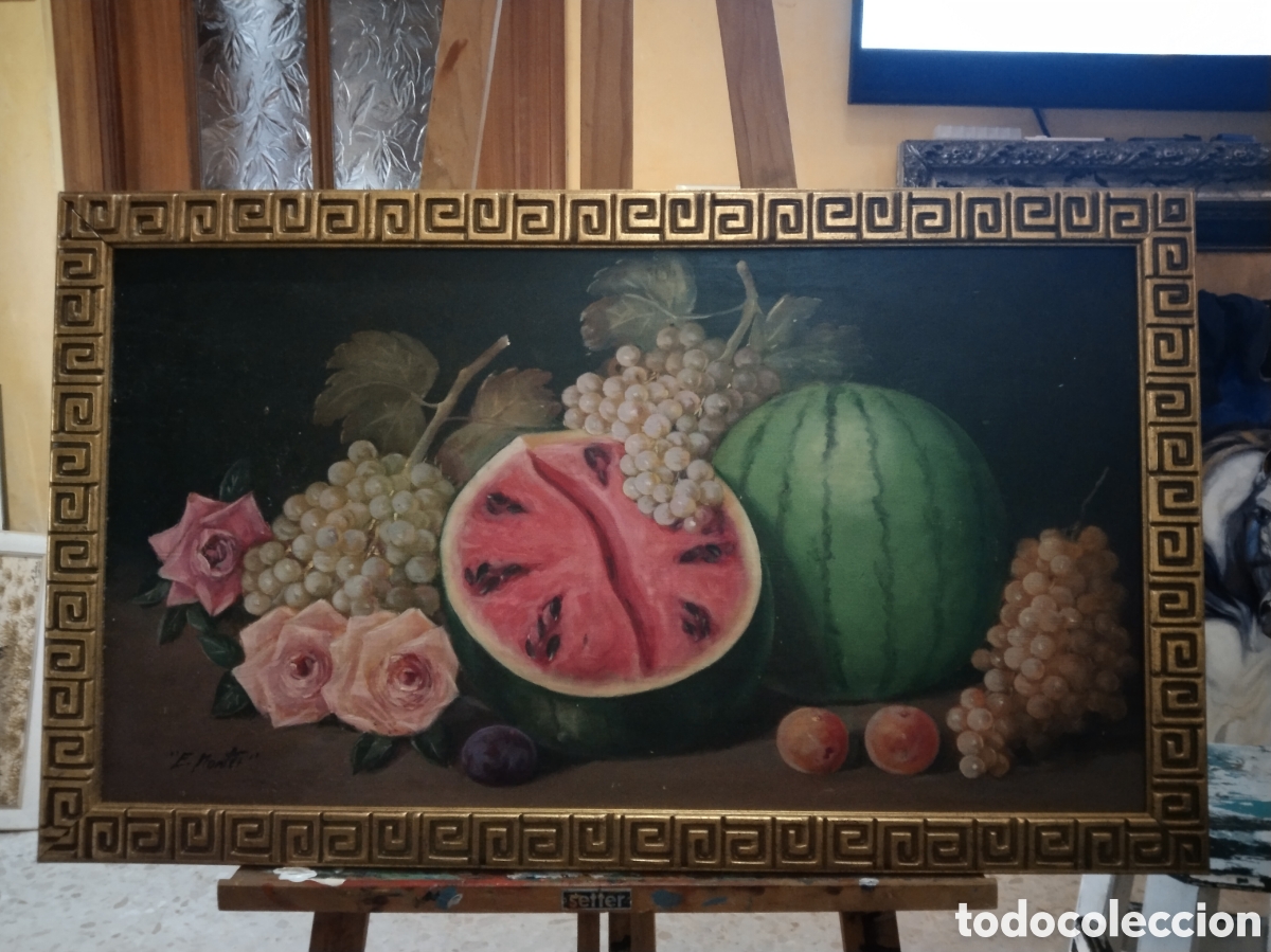 Arte: Oleo sobre tabla precioso bodegon 78x46 - Foto 1