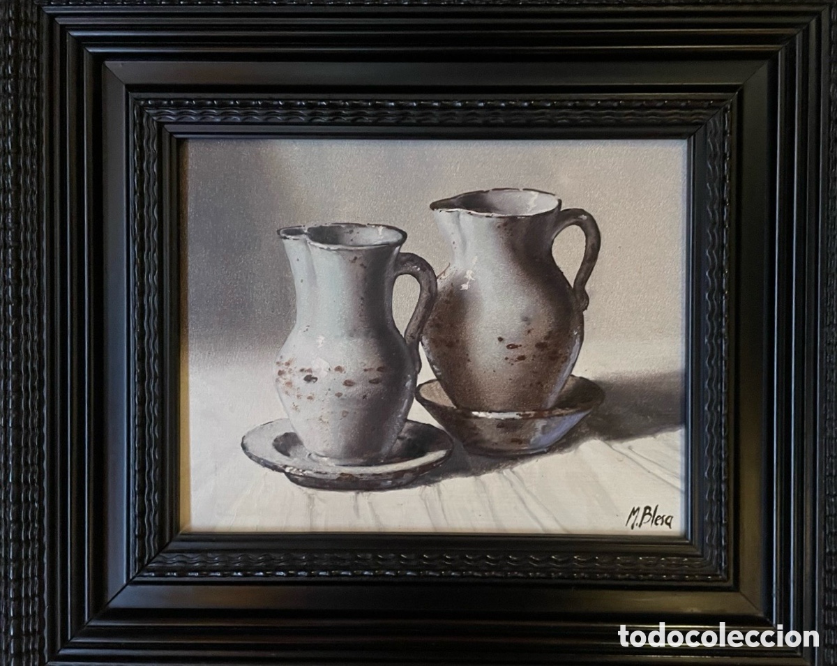 Arte: OLEO SOBRE TABLA DE MANUEL BLESA BODEG&Oacute;N DE CER&Aacute;MICAS - Foto 1