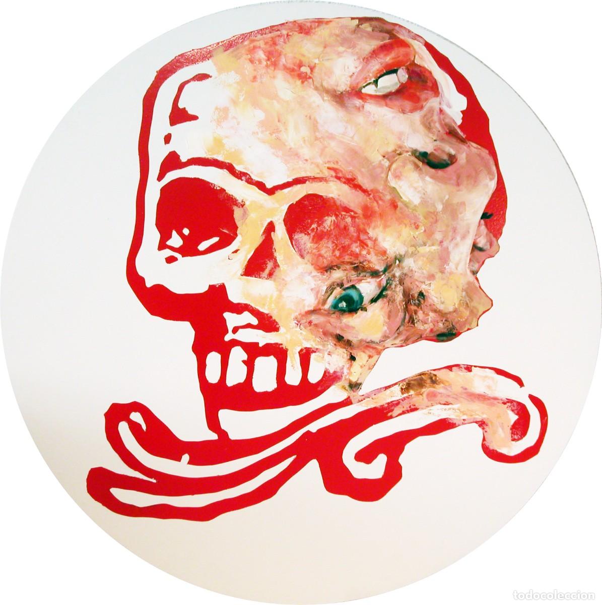 Arte: Pintura contempor&aacute;nea figurativa circular calavera retrato hombre tondo