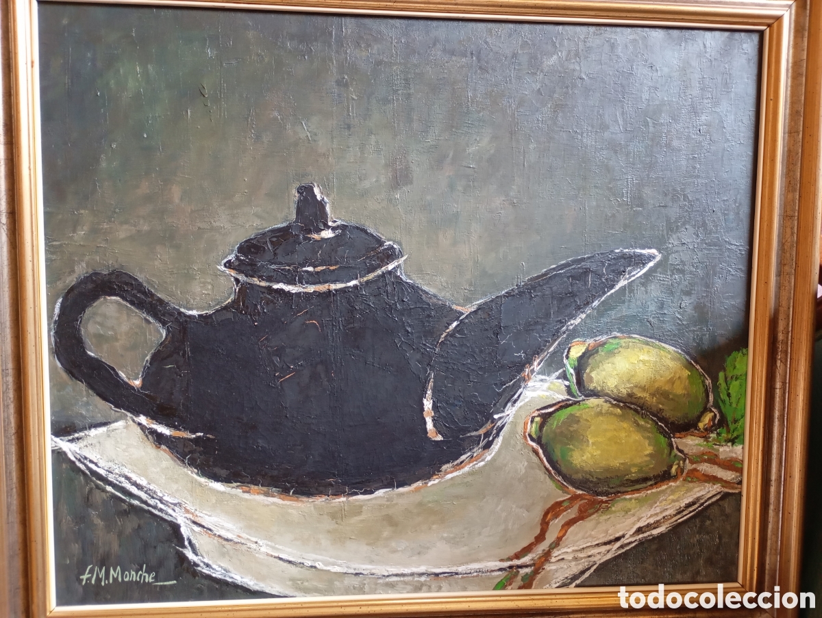 Arte: Precioso bodeg&oacute;n &oacute;leo lienzo pintura de Monche F M