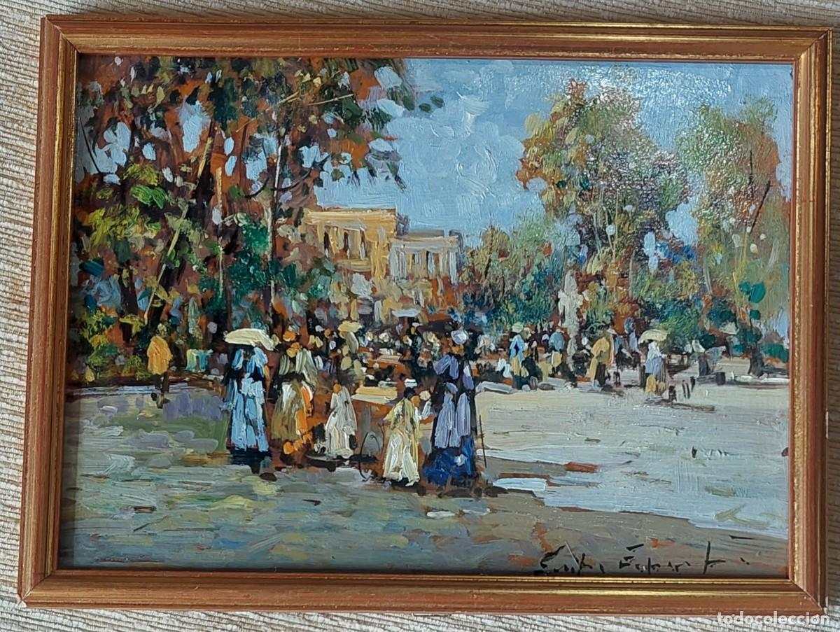Kunst: Eniko Esposito (Napoles 1942-2009) Ma&ntilde;ana en el parque oleo