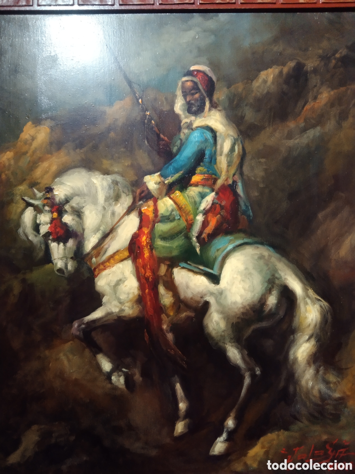 Arte: Oleo sobre lienzo 75x65 &aacute;rabe a caballo - Foto 2