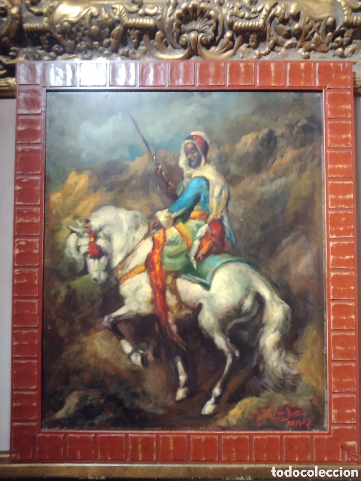Arte: Oleo sobre lienzo 75x65 &aacute;rabe a caballo - Foto 1